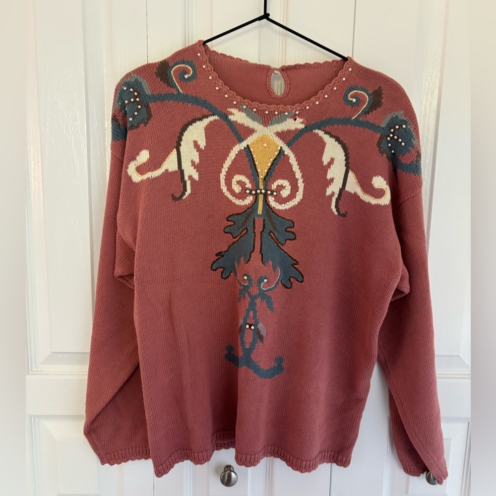 Vintage Style Sweater with Embroidered Design